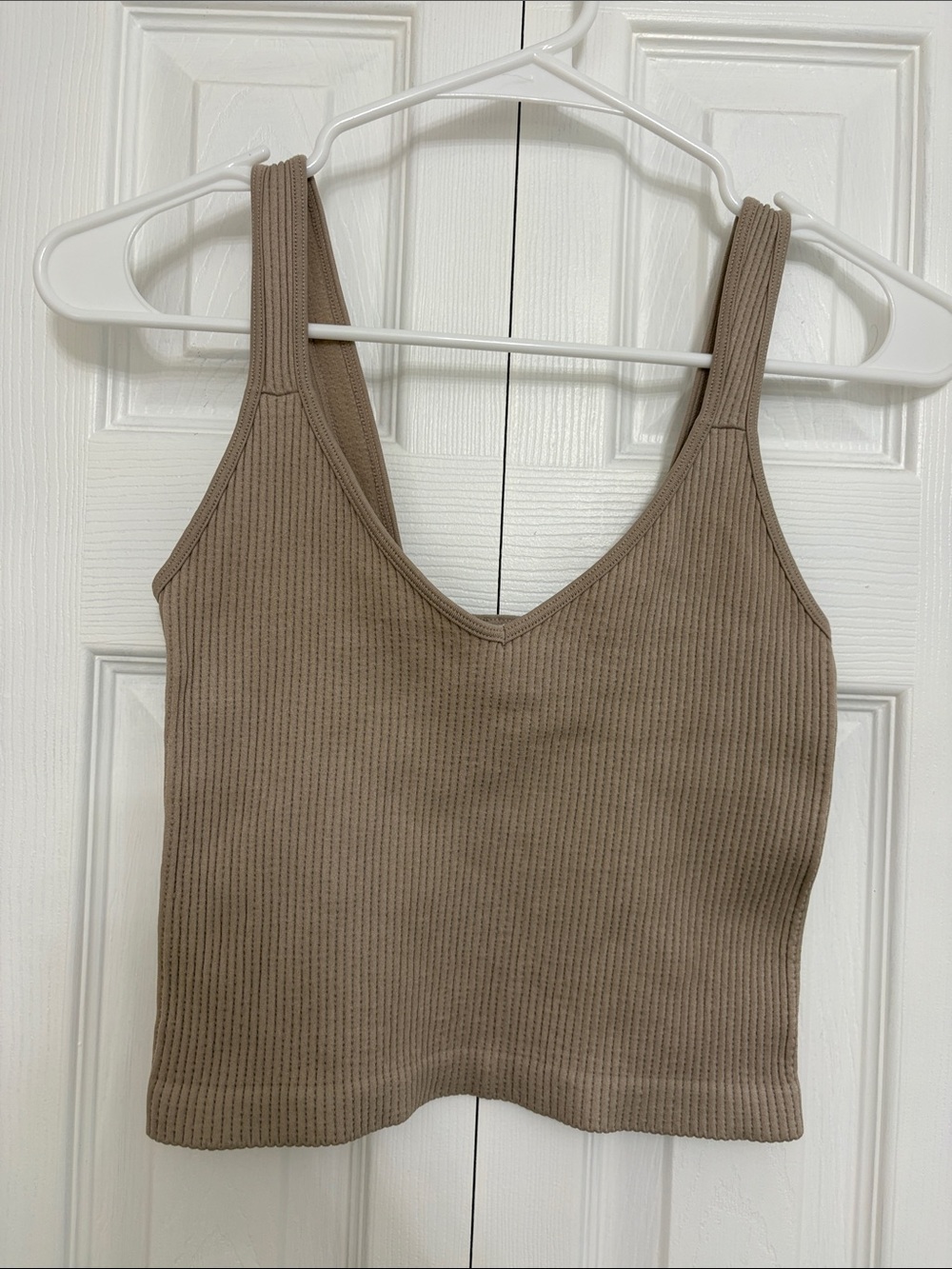 Ribbed V-Neck Tank Top - Taupe